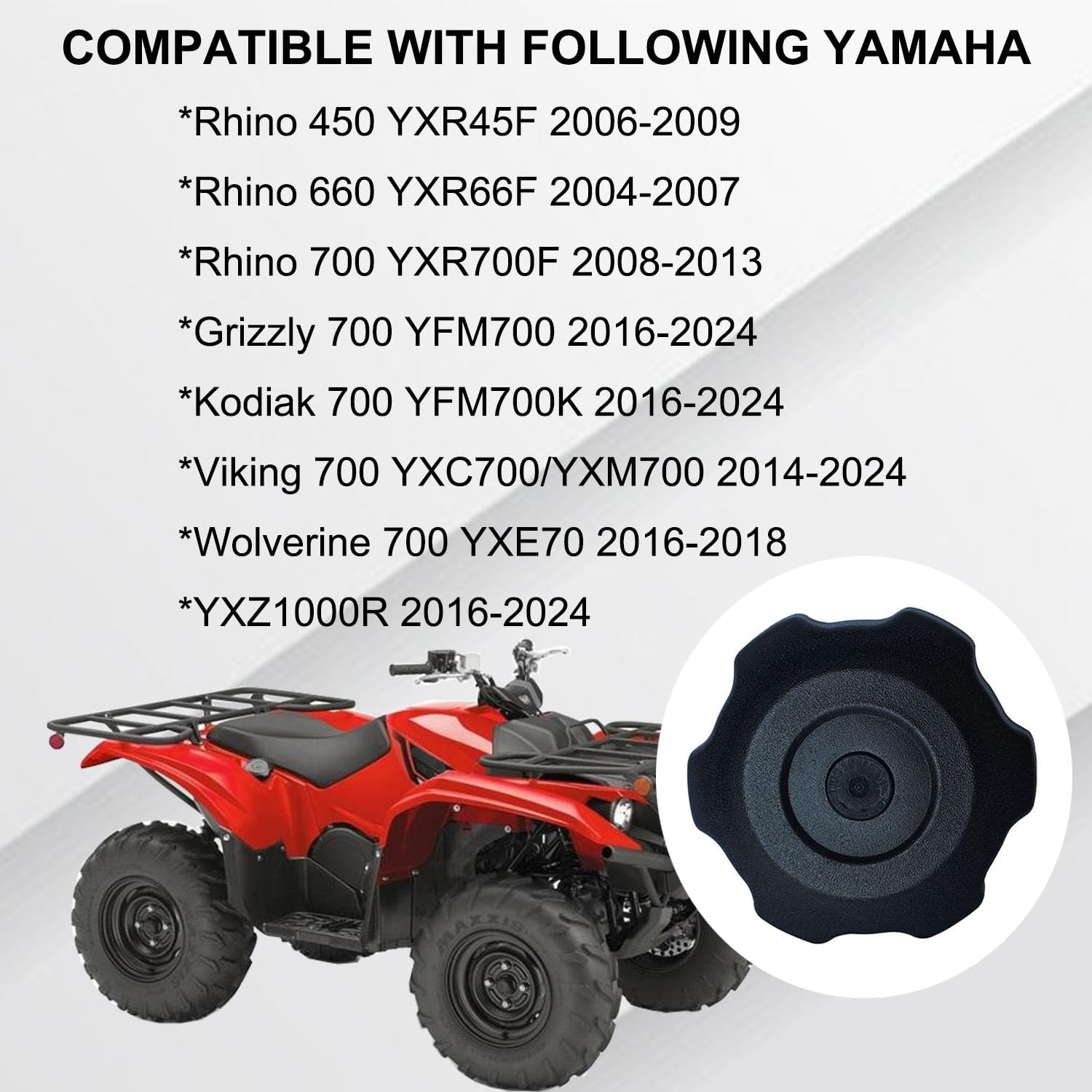 Fuel Cap Gas Cap Compatible with Yamaha Rhino 450 660 700 Grizzly 700 Kodiak 700 Viking 700 Wolverine 700 YXZ1000R Part # 2P5-24610-00-00 5UG-24610-00-00 Black