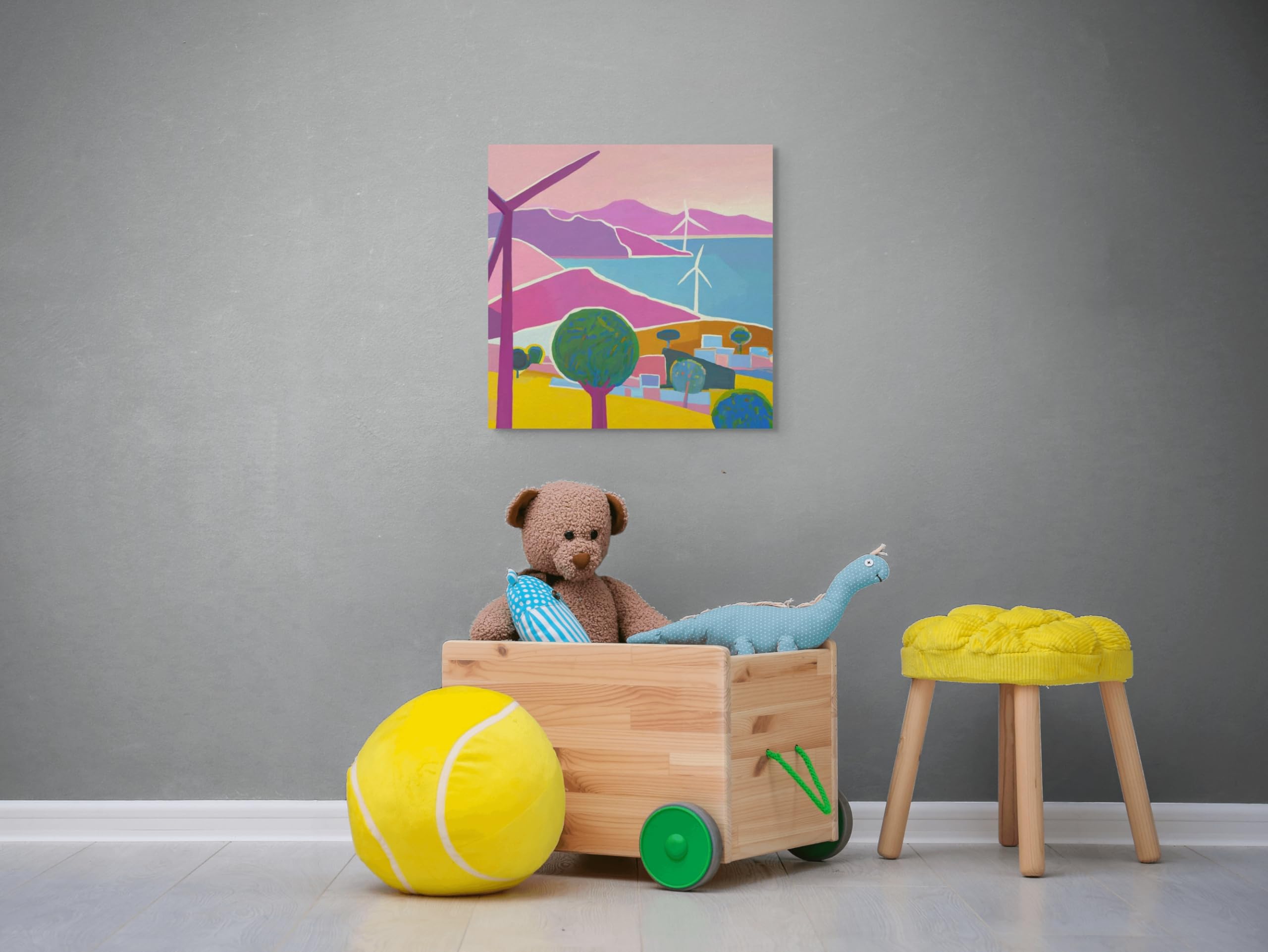 Impresión en lienzo con diseño de turbinas de viento, decoración de pared de guardería, arte de habitación de niños, decoración de sala de juegos, arte de pared para bebés, niños pequeños y niños,