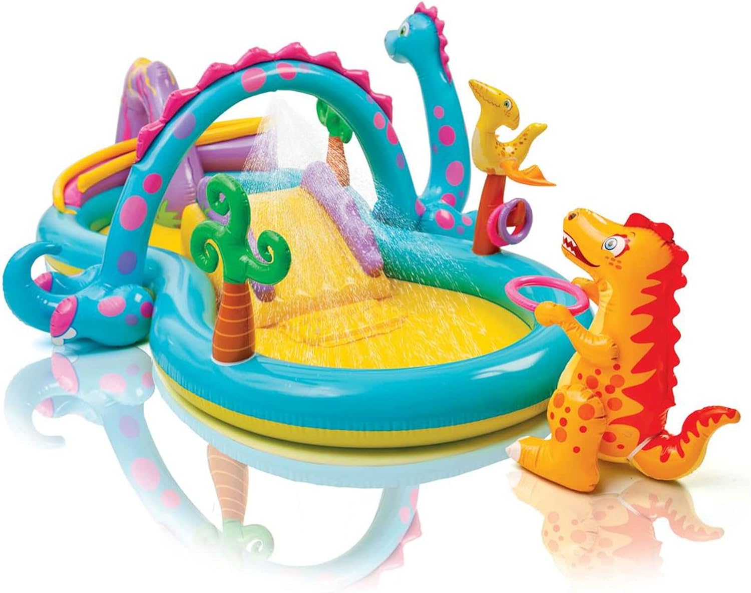 Intex Dinoland Backyard Inflatable Toddler Pool and Ocean Inflatable Pool Kids Play Center with Inflatable Pool Slide and Water Sprayers, Multicolor
