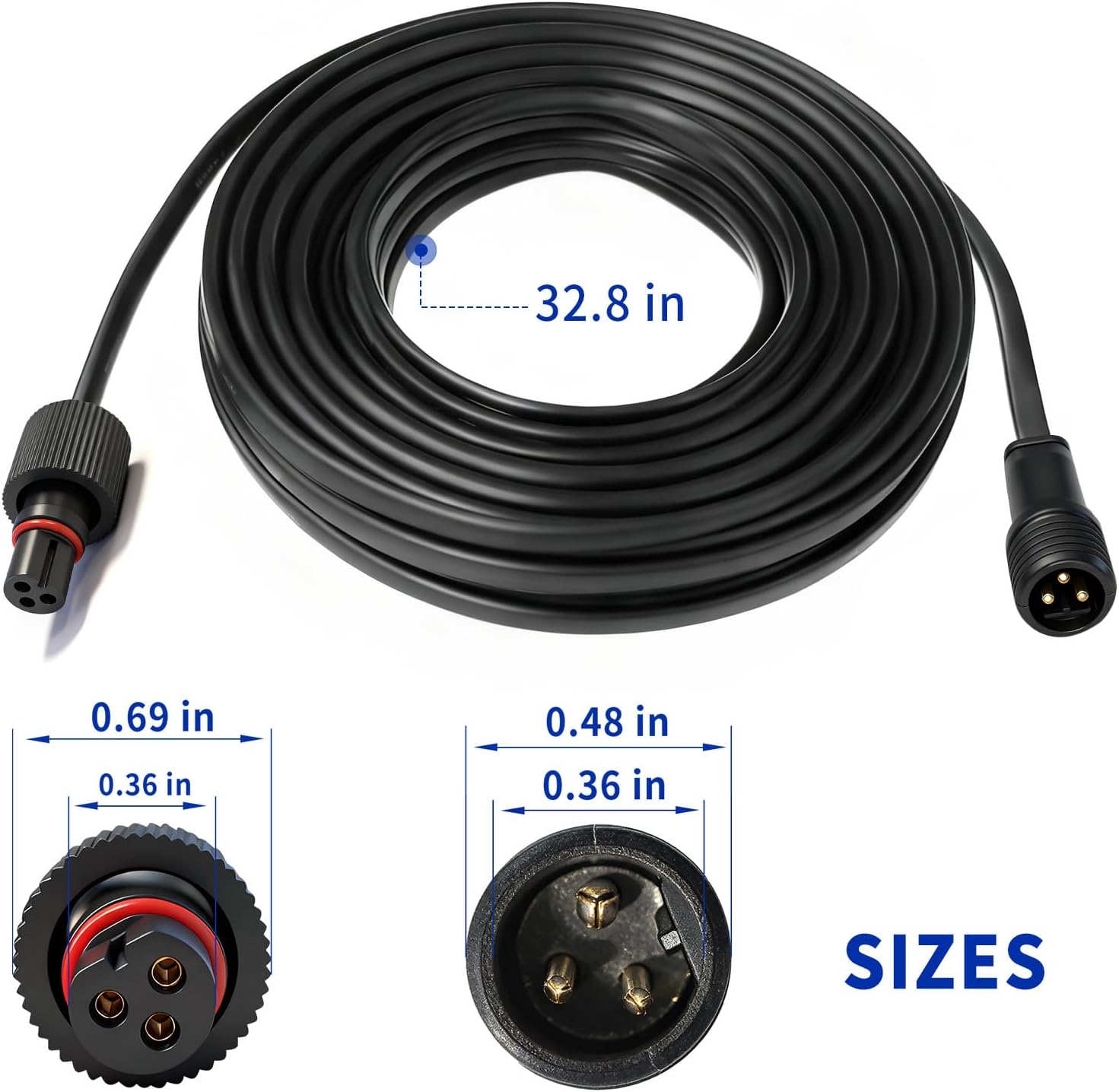 32.8FT Extension Cable for Govee Permanent Outdoor Lights, IP68 Waterproof 3-Pin Power Cord, Compatible with H705A H705B H705C H706A H706B H706C, Outdoor Dots String Light Extension Wire