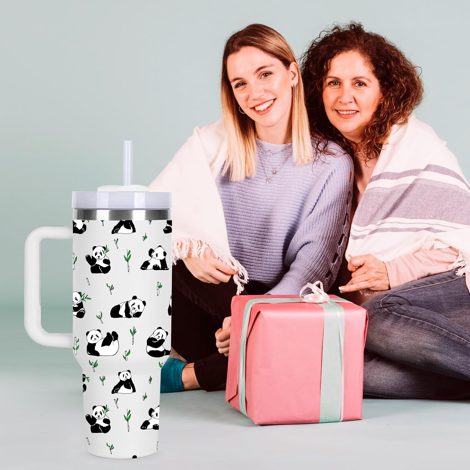 momocici 40oz Bamboo & Pandas Tumbler with Handle Gifts for Women.Panda Lover Cups Tumbler Gifts for Women.40 oz Birthday Christmas Panda Cup Tumblers for Pandas Lover. - Image 3