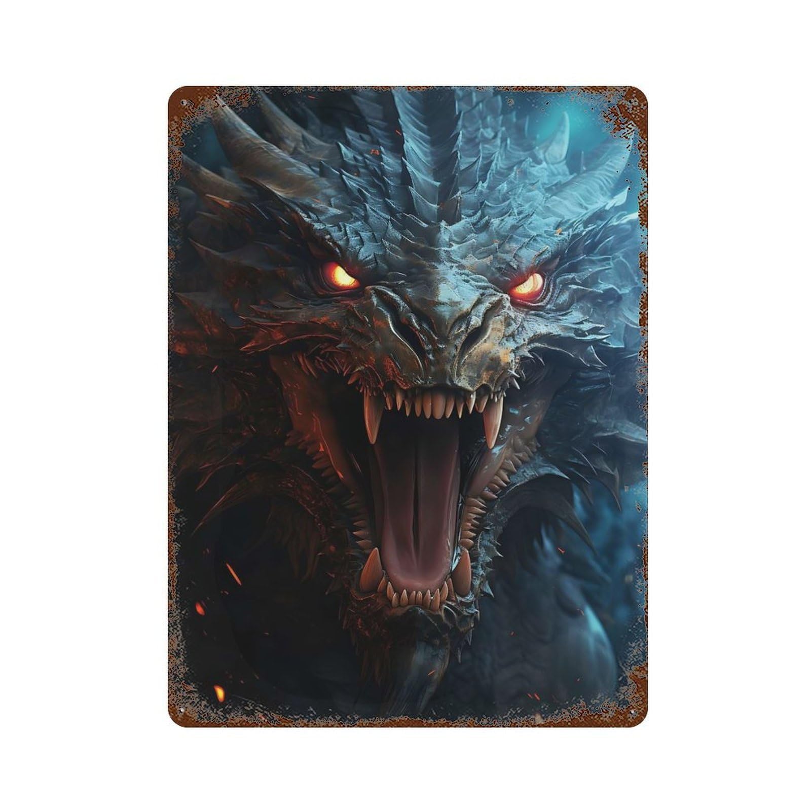 Mystical Screaming Dragon Vintage Wall Sign 15.7"x11.8", Rust Effect Metal Decor for Living Room, Hallway And Home Decor