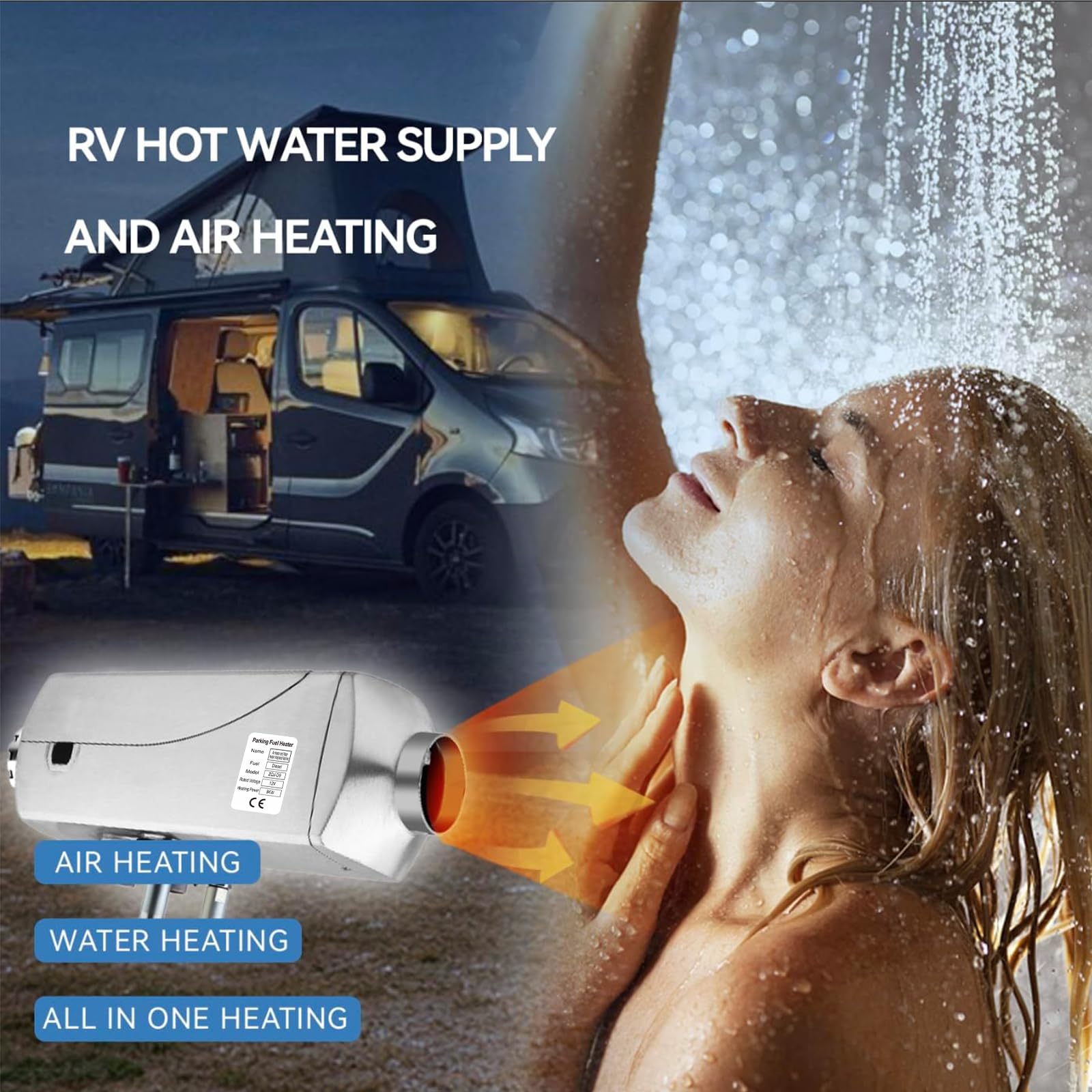 Chauffage Diesel 8kW 12V Chauffage Gasoil, Chauffage Intégré Eau et Air avec Écran LCD pour Chauffage et Eau Chaude dans Camping Car 12V, Utilisation Camions et Préchauffage Moteur Bateau