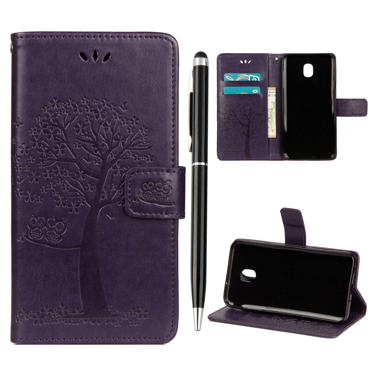 Phone Holder Case IVOYI for Samsung J6 2018 Case J6 Phone Case 2018 Premium PU Leather Flip Owl Tree Embossed Case Protective Cover for Samsung Galaxy J6 2018 with [Kickstand] Card Holder & One Touch