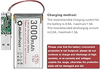Vista 5 de MakerFocus 2 piezas 3.7V 3000mAh Batería recargable de polímero de litio 1S LiPo con placa de protección, cinta de goma aislante y conector JST 1.25