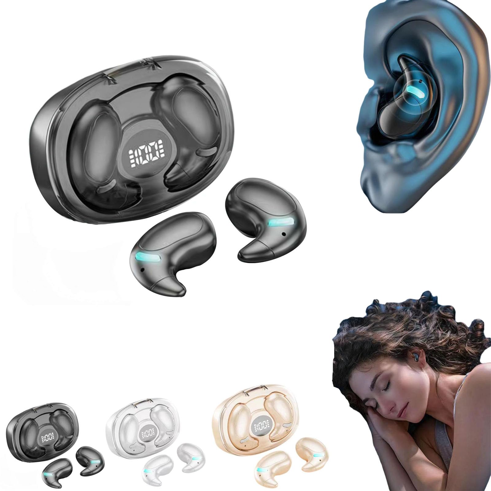 Sleep Earbuds Bluetooth 5 3 in Ear Light-Weight Headphones Wireless Sleep Earbuds for Side Sleepers Mini Sleep Headphones