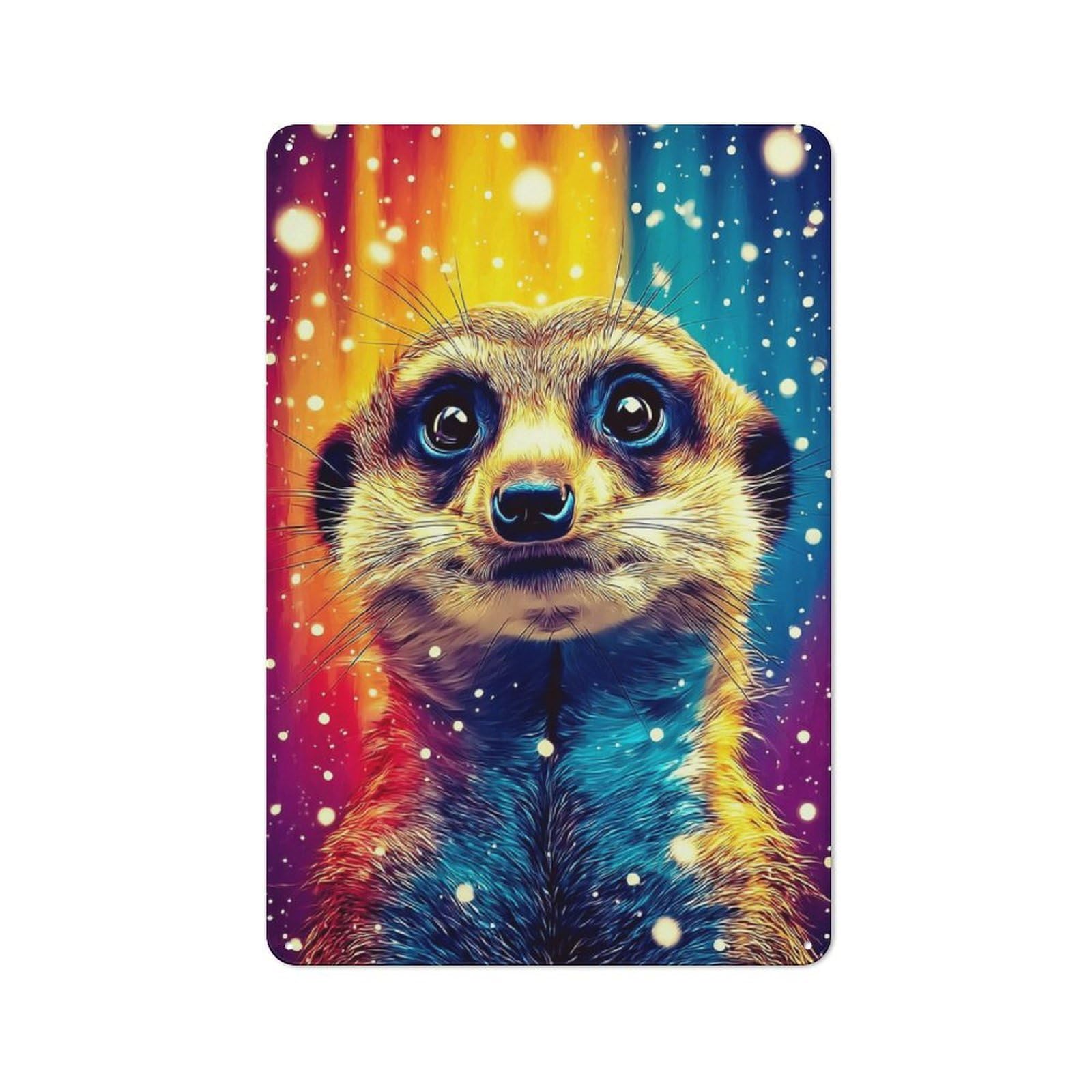 Tin Sign 30x20cm with Colorful Meerkat Portrait -2 for Living Room Wall, Rustic Decor, for Living Room Decor Lovers