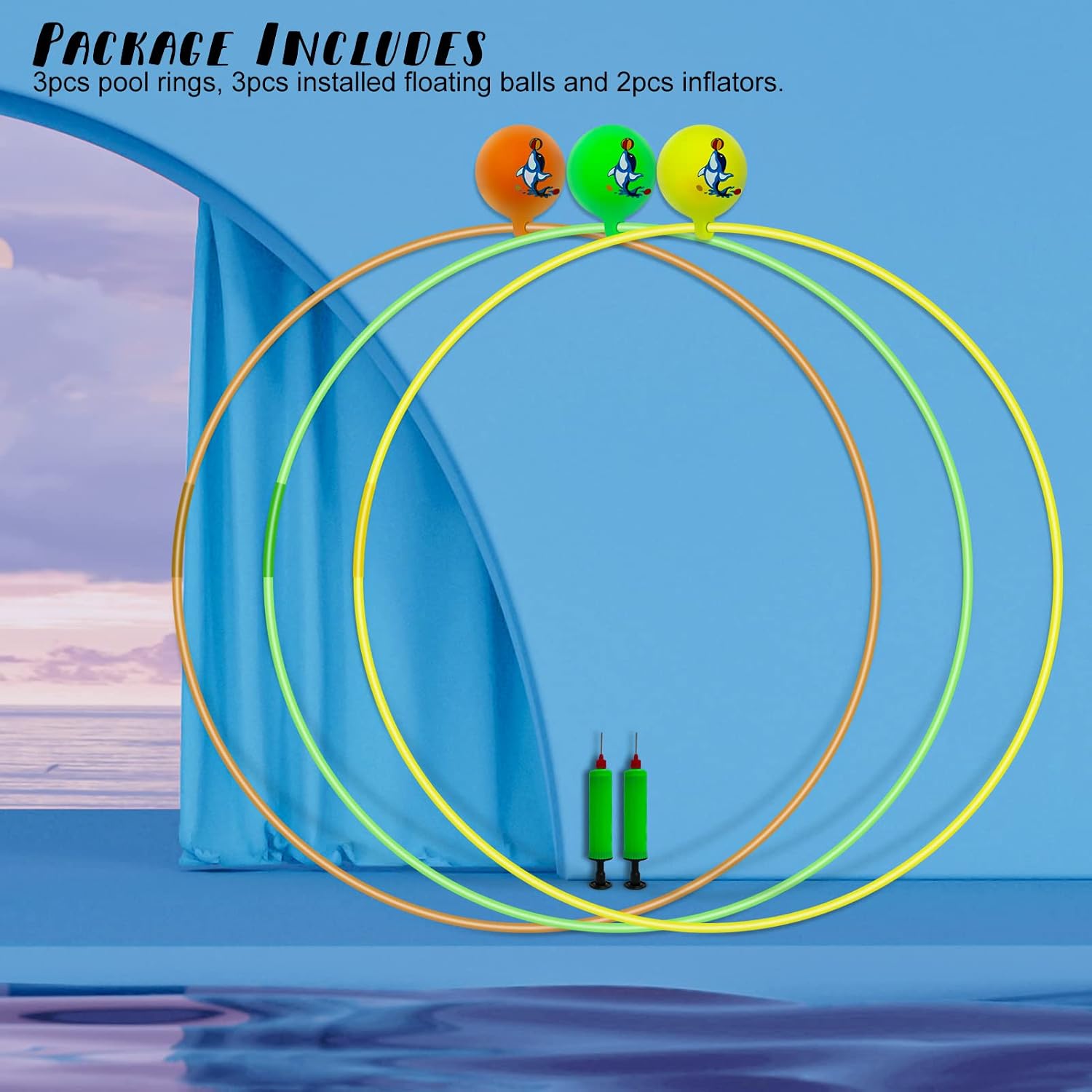 3 Pack Pool Diving Toys, 32 in Swim Through Rings for Kids Pool Games | Swimming Pool Toys and Dive Rings for Kids Ages 8-12, Pool Games for Summer Water Fun