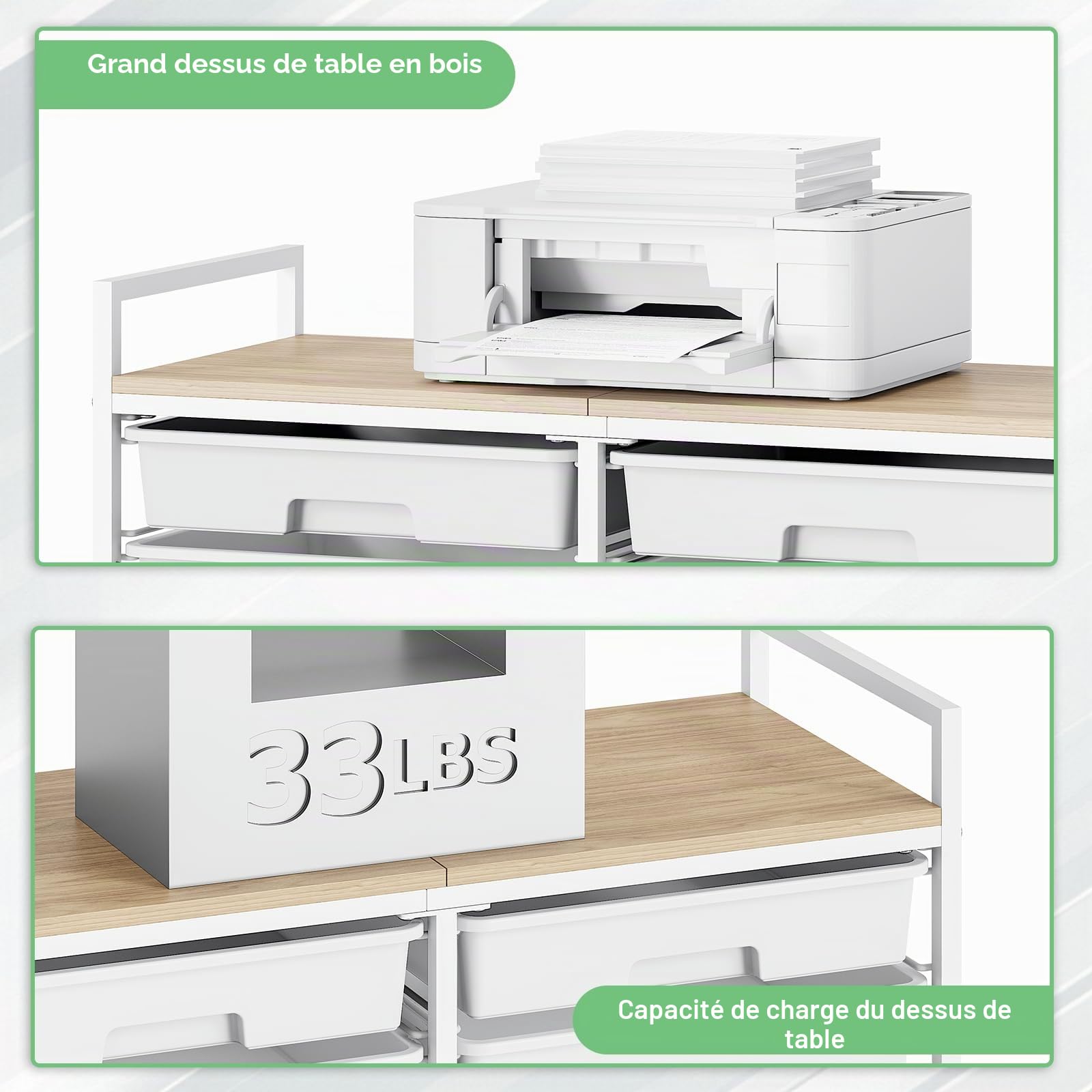 Chariot à 12 tiroirs SYKIARIOL - Rollcontainer - Chariot de rangement pour salle de bain - Chariot polyvalent pour loisirs créatifs, chariot à outils et chariot de rangement avec plan de travail