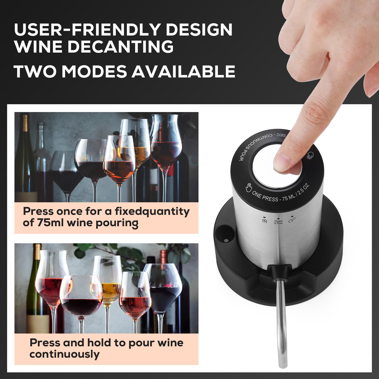 BLUBYEES Aérateur de vin électrique 3 en 1 automatique - Décanteur et distributeur de vin - Bec verseur rechargeable par USB avec contrôle précis du versement - Cadeau pour les amateurs de vin pour