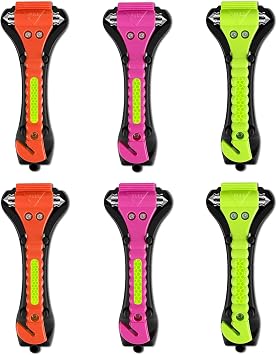 Car Safety Hammer,6 Pack Car Window Breaker Tool 2 in 1 Seat Belt Cutter and Glass Breaker with Light Reflective Tape for Car Accessories and Emergency Escape Tools