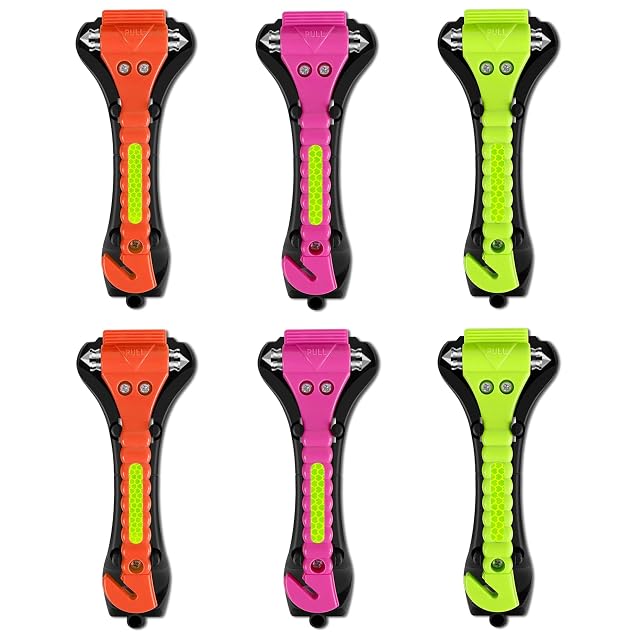 Car Safety Hammer 6 Pack Car Window Breaker Tool 2 in 1 Seat Belt Cutter and Glass Breaker