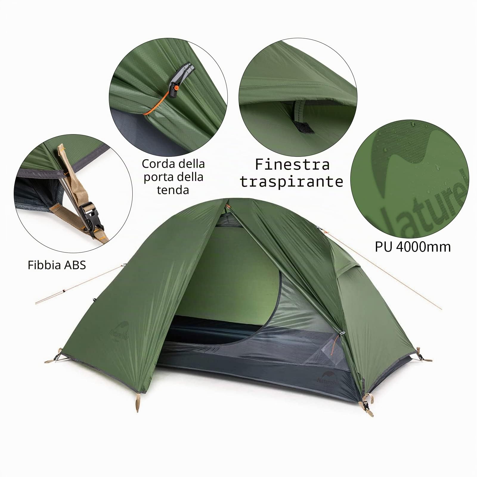 Naturehike Trekking Tenda Ultraleggera 1 Persona 3-4 Stagioni Escursionismo Campeggio