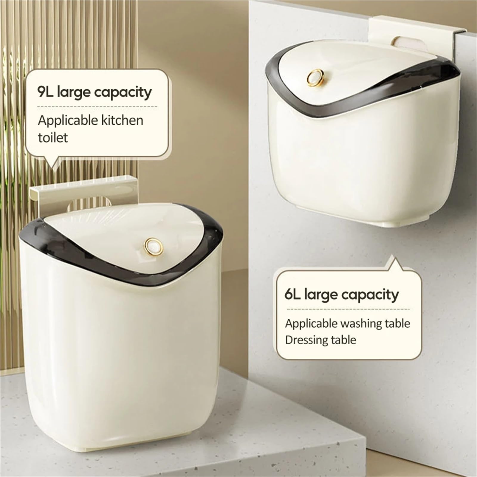 Cestino A Parete 6/9L Cucina Appesa Pattumiera con Coperchio Cibo Cestino della Spazzatura Fissato al Muro Pattumiera for Armadio Carta Igienica Secchio di Stoccaggio bidone(9L)