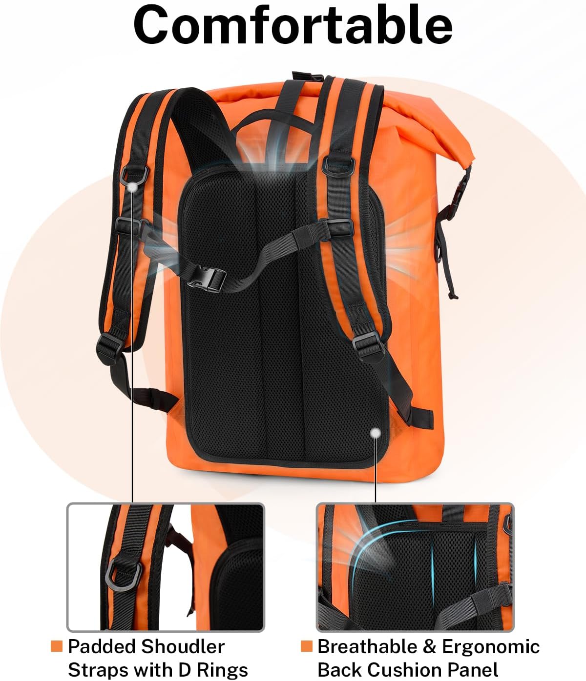 Gonex Ultralight Waterproof TPU Backpack, 35L Roll Top Dry Bag with Comfortable Padded Back Panel for Kayaking Boating Camping Fishing Travel,Orange