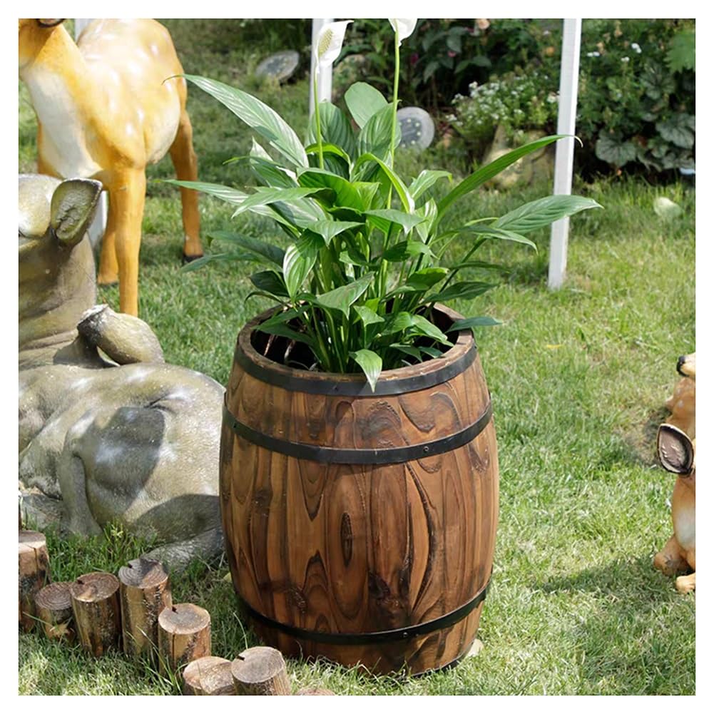 Amazon.com: GZHERVICES Wooden Barrel Planter, Outdoor Flower Pots