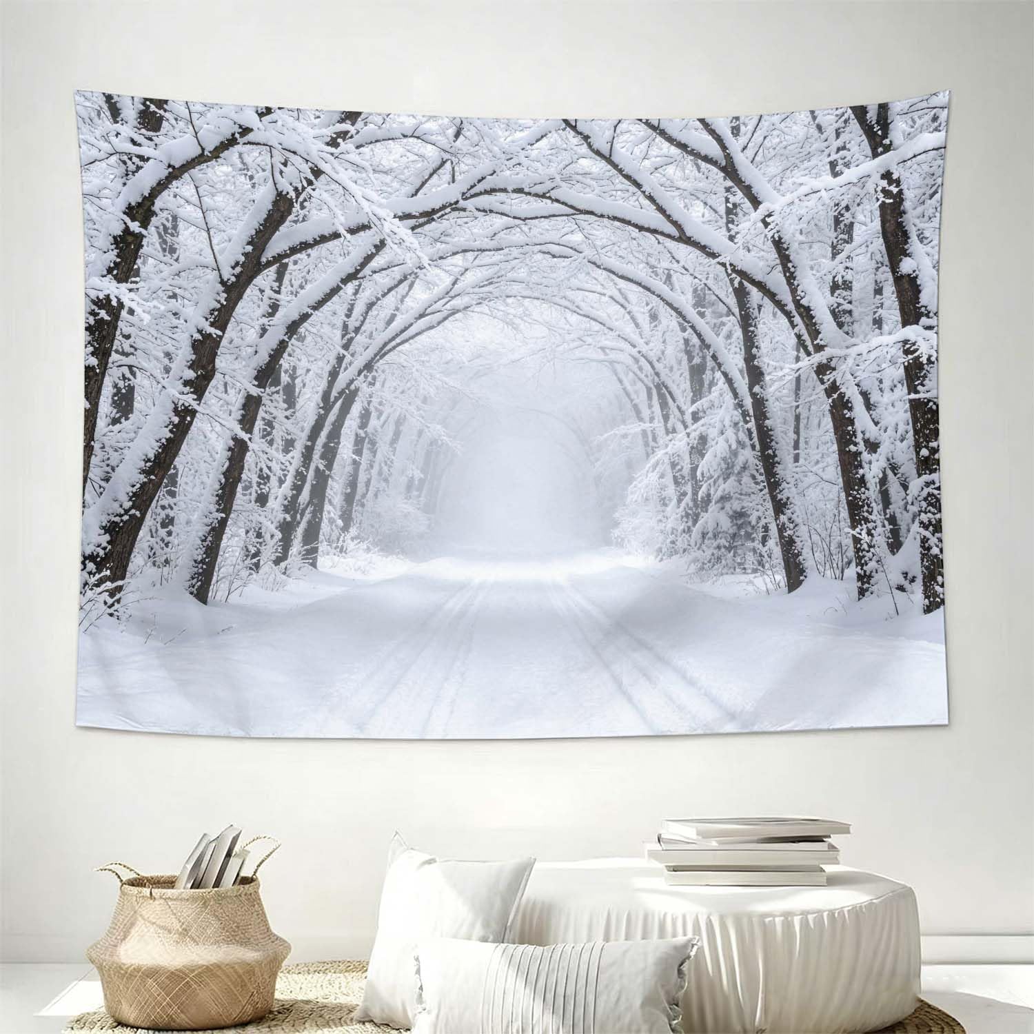Arazzo da Parete Grande 300x260 cm Bosco Innevato 3D Telo da Parete