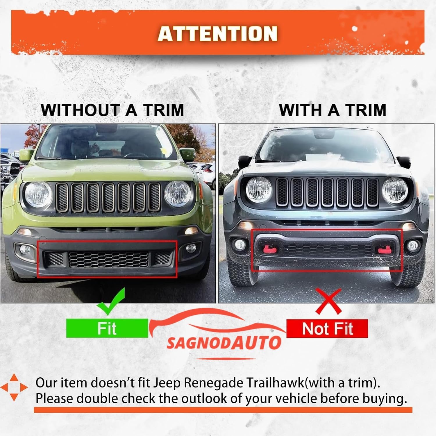 Front Lower Grille compatible with 2015-2018 Jeep Renegade