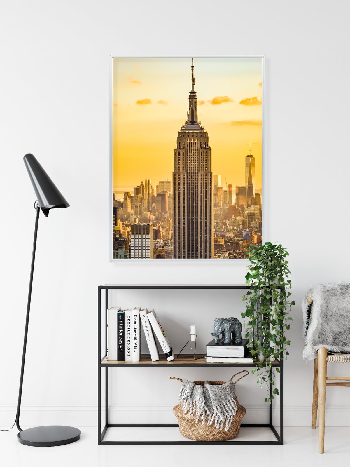 WALLERO Poster New York Top of the Rock al tramonto con Cornice in Alluminio Argentata – Decorazione Moderna da Parete e Stampa Artistica | Decorazione per Soggiorno, Camera da Letto 30x40