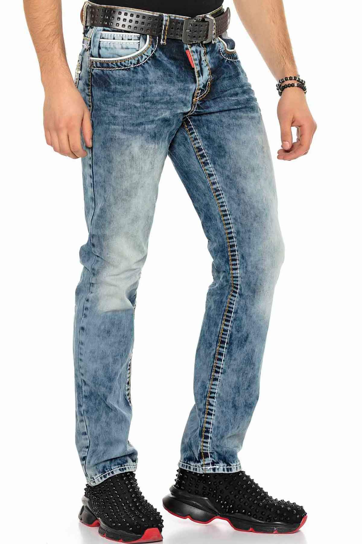 Cipo & Baxx Men's Jeans - Comfortable Straight Fit Jeans Trousers with Distinctive Contrast Stitching, Durable Men's Casual Trousers in Modern and Detailed Design, Cd148 Standard, 36 W/36 L