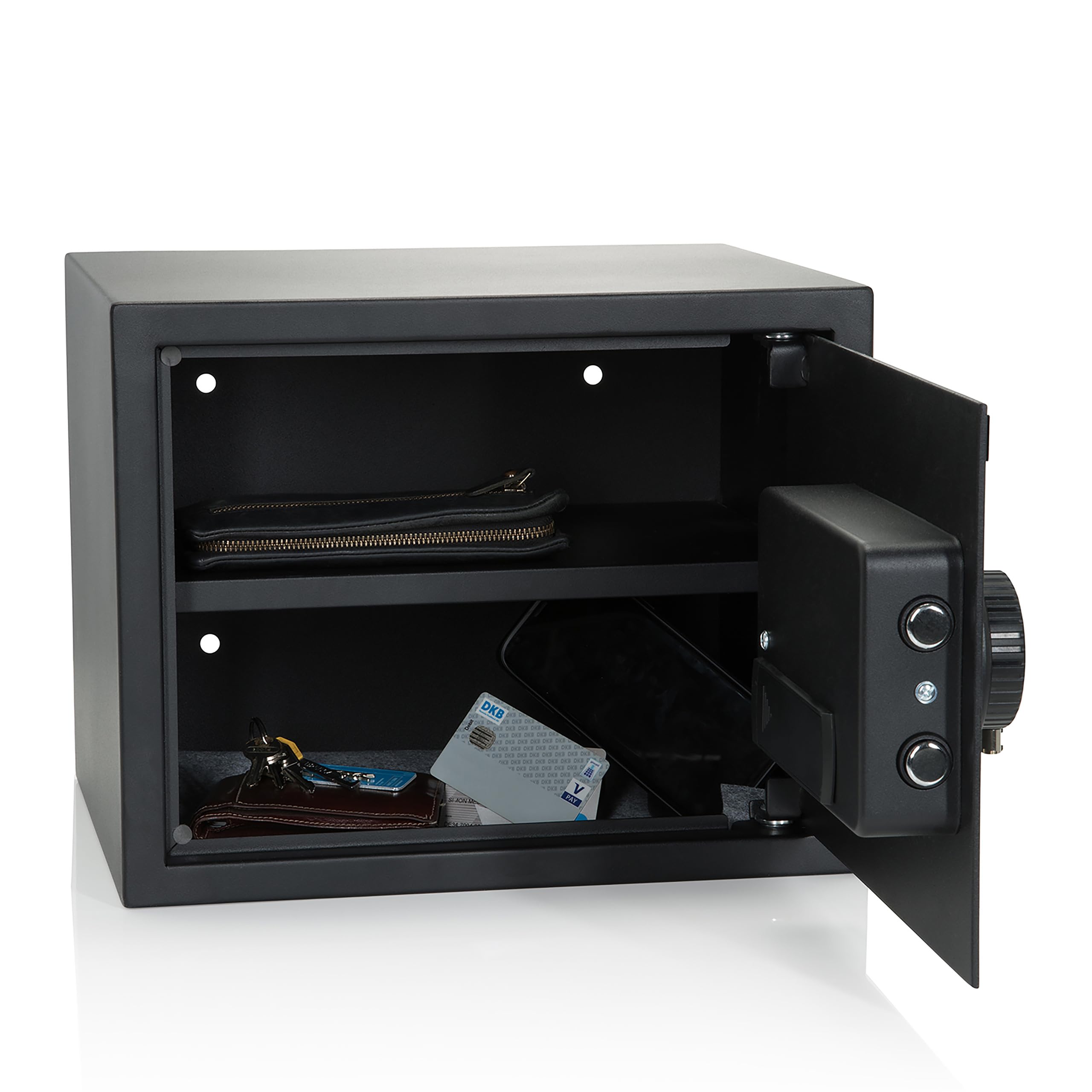 hjh OFFICE Cassaforte con serratura a combinazione 27 L SAFE COMPACT in acciaio nero, 30 x 38 x 30 cm, 830037