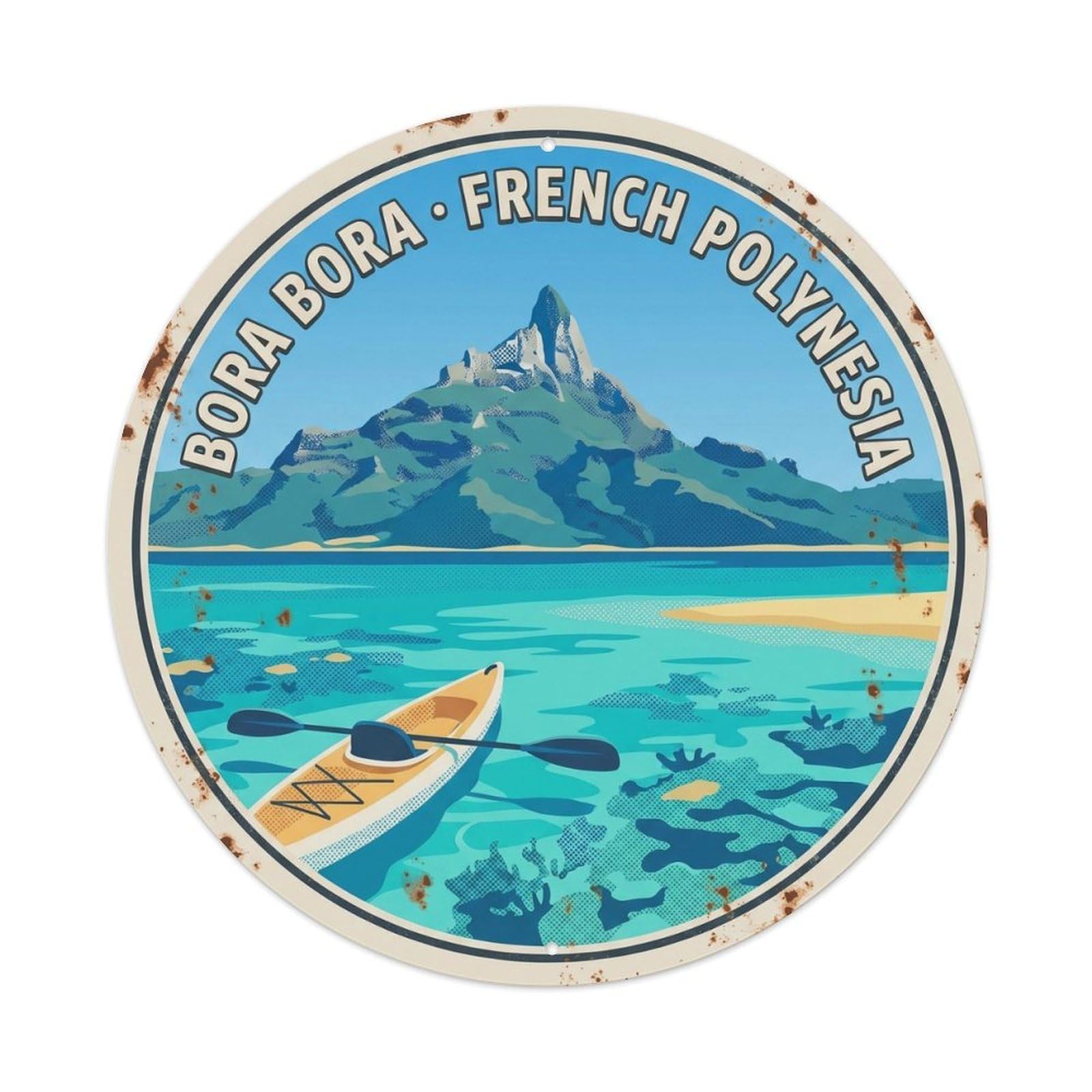 Olyhtr 8X8inch Classic Style Kayak Adventure Borabora Lagoon Travel Retro Metal Tin Sign