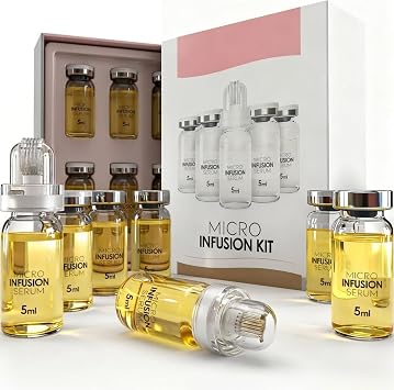 Micro Infusion System for Face, 0.05mm Microneedling Stamp with Multi-Peptide & Hyaluronic Acid Serum, 2 Month Supply Anti-Ageing Care for Radiant Skin, Smoothes Look of Wrinkles & Fine Lines
