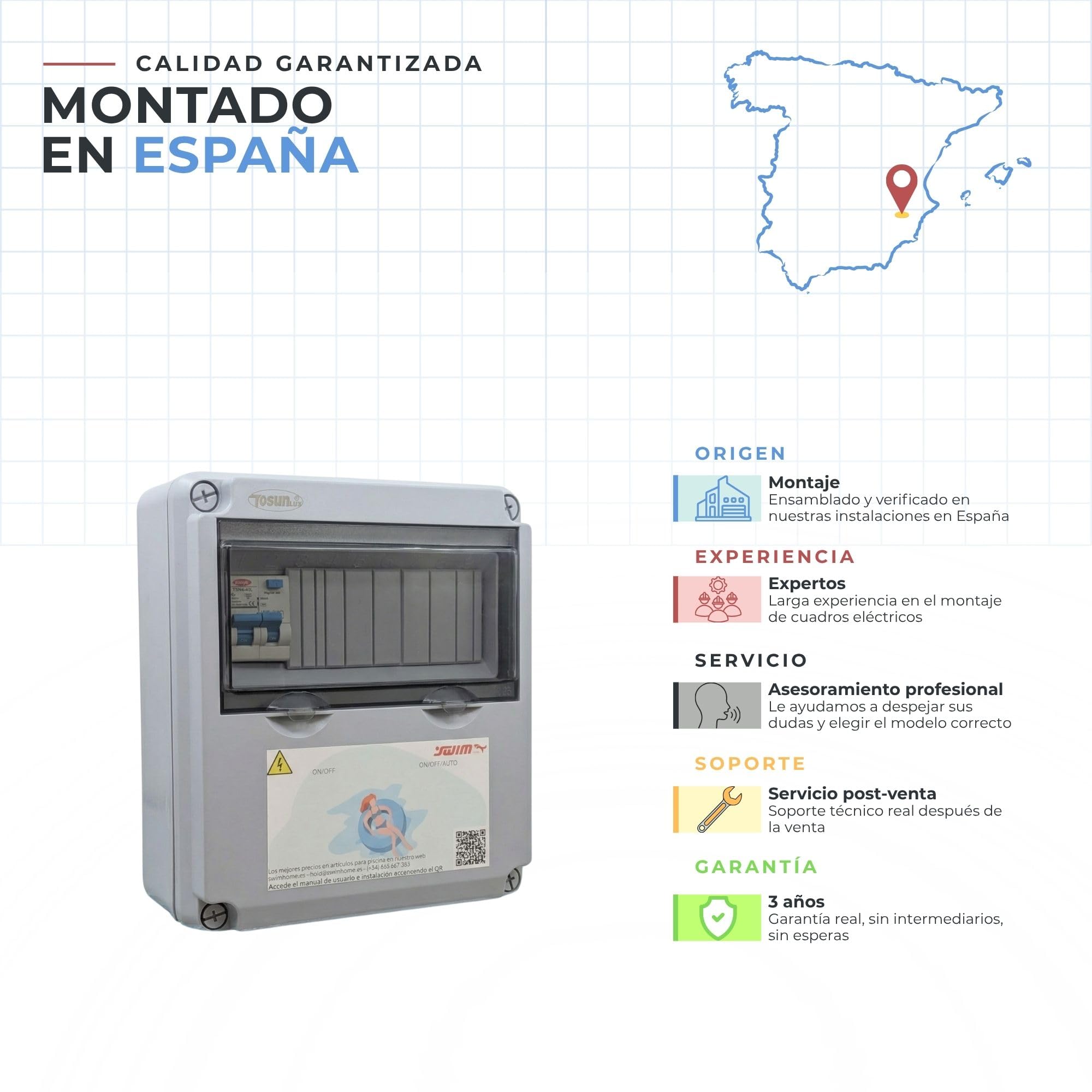 SWIMHOME Cuadro Eléctrico Piscina, Transformador 150W 12V DC IP65 con Control Remoto para Focos LED, Gris