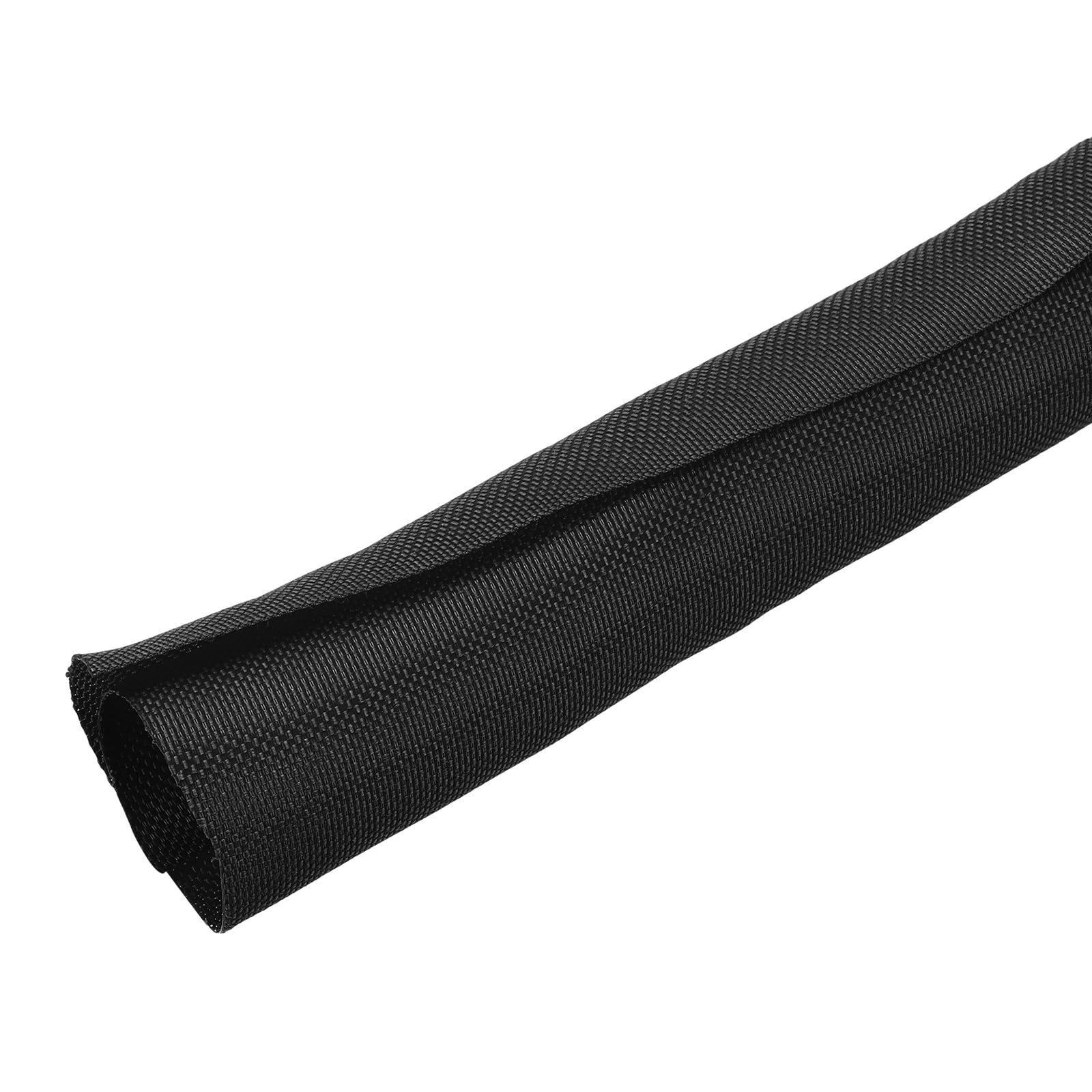 sourcing map Braided Wire Loom, 7ft(2 m) - 1 1/4"(32mm) Wire Split Braided Cable Management Sleeve Automotive Woven Mesh Split Loom Tubing for Multi-Cable Management, Black