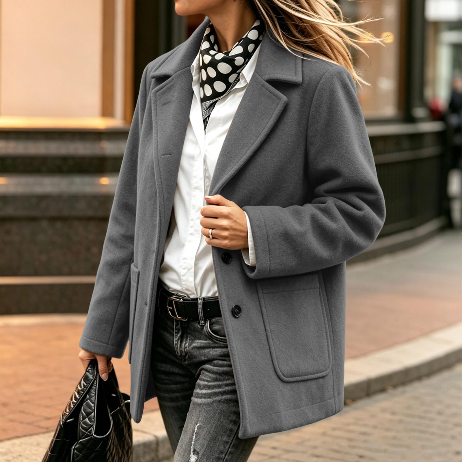 Wolljacke Damen Winter Blazer Warm Winterjacke Soft Wollmantel Wintermantel
