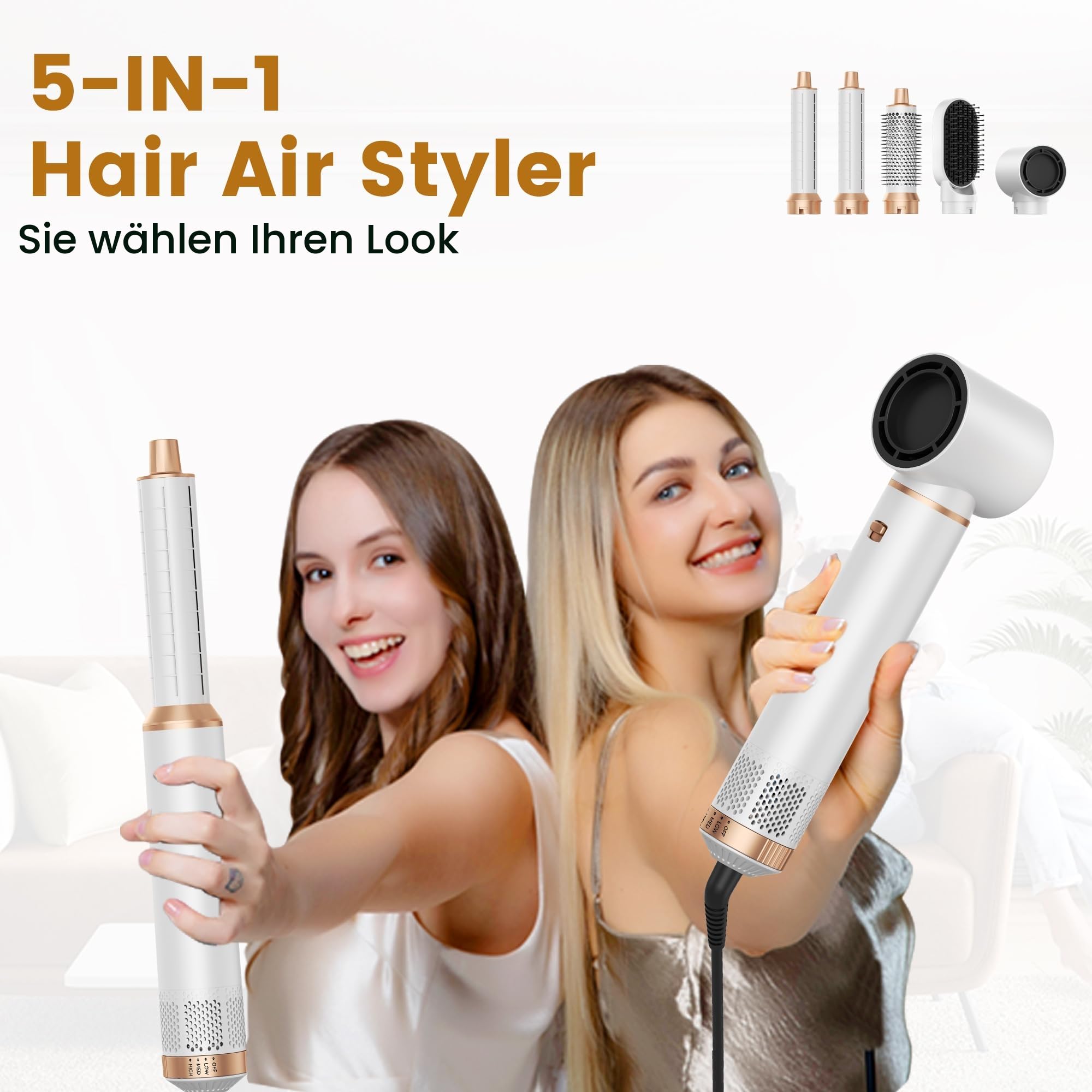 Hair Styler Set, Hairstyler 5 in 1, Haarstyler mit Automatischer Lockenstab, Föhn Ionen, Warmluftbürste, Glättbürste Airstyler Hairstyler für Trocknen, Volumen, Locken, Glätten