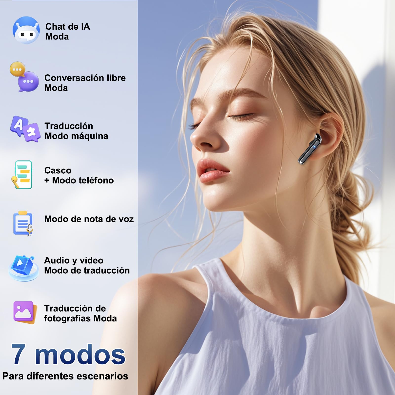 Auriculares Traductores de Idiomas, Cascos Inalambricos Bluetooth 5.4 con 164 Idiomas AI Traductor en Tiempo Real, 7 Modos de Traducción Auriculares con Cancelación de Ruido ENC con Negocios/Reunirse