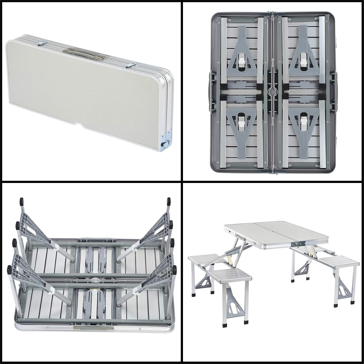Folding Picnic Camping Table Set,Portable Desk with 4 Seats for Indoor Outdoor Travel,Picnic Table and Beach Set with Umbrella Hole for Patio Backyard Hiking