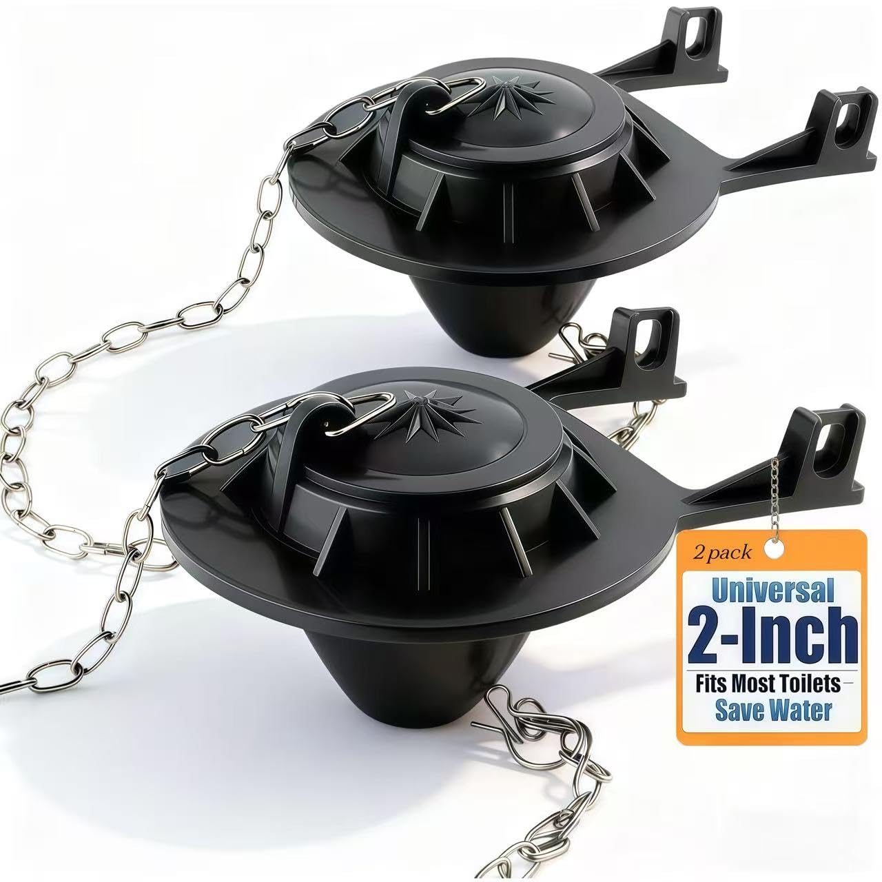 Universal Toilet Flapper Replacement for 2 Flush Valves - Stops Running Toilets & Ghost Flushing, Water-Saving Heavy Duty Rubber with Stainless Steel Chains (Fits Kohler/TOTO/American Standard/Gerber)