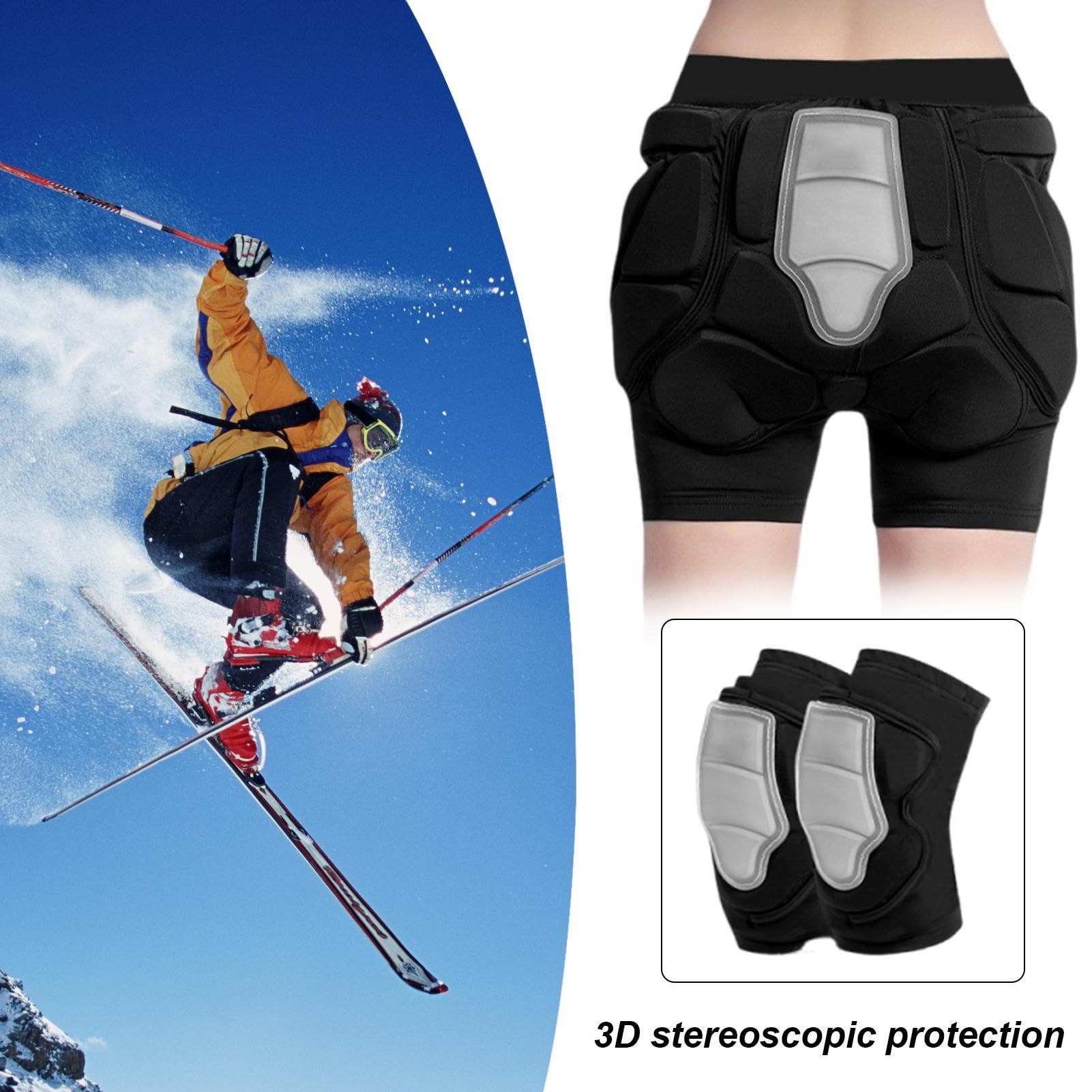 Spodenki Rowerowe Z Wkładką Spodenki Chroniące 3D | Wyściełane Spodenki Chroniące z Wkładką na Siedzenie i Kolana do Narciarstwa Jazdy na Hulajnodze Snowboardzie i Sporcie