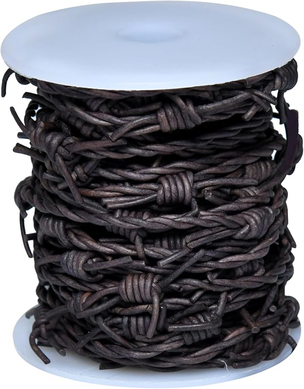 Cinta de alambre de púas artificial de cuero de 33 pies, gris | Adorno para decoración del hogar, fiesta temática de CowBoy occidental, embrujado de Halloween, cajas de regalo, manualidades DIY, carrete de 33 pies