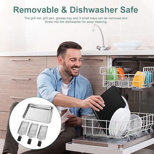 Miniatura 6 de Parrilla eléctrica de interior de 1500 W, 2 en 1 sin humo, parrilla de mesa portátil coreana Raclette para cocina con red de parrilla y placa