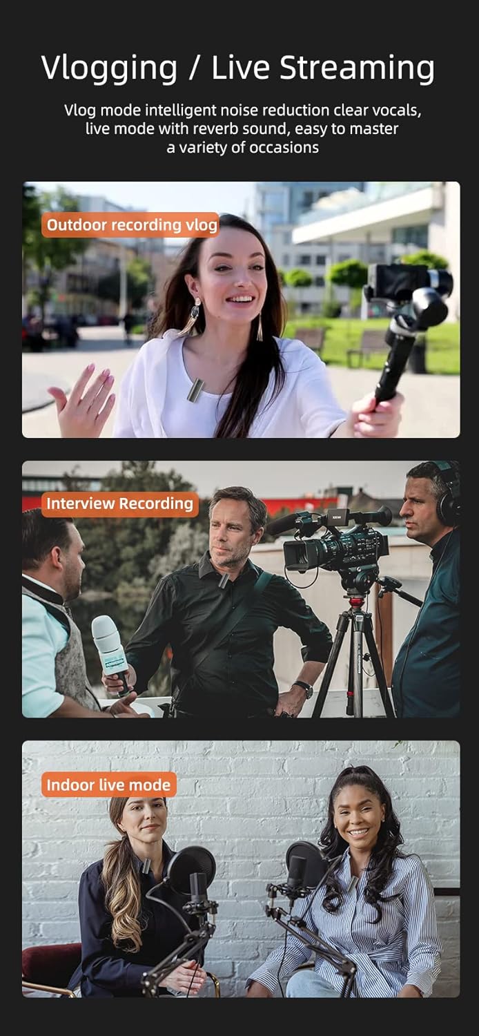 Tianle 2 Pack Wireless Lavalier Microphone for Android Phone with Charging Case, Lapel Mics Smart Noise Reduction Phone Microphone for Video Recording, Live Stream, YouTube, TikTok, Interview