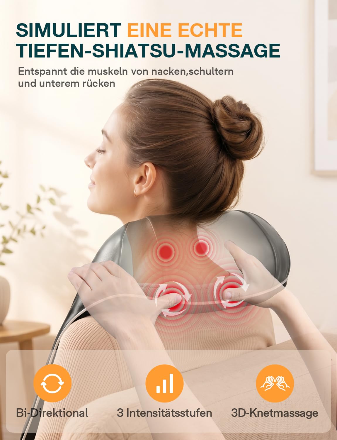 ALLJOY Nackenmassagegerät mit Wärme,Nacken- und Schultermassagegerät | 8 Shiatsu-Massageknoten, 3 Geschwindigkeitsstufen, 15-minütige Auto-Abschaltung, Geschenk für Männer & Frauen
