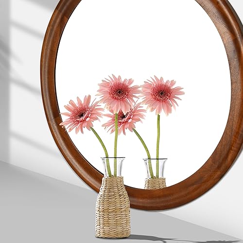 Miniatura 6 de Espejos redondos de madera de 30 pulgadas, espejo de pared de transición decorativo rústico con marco de nogal para baño, espejo de tocador colgante