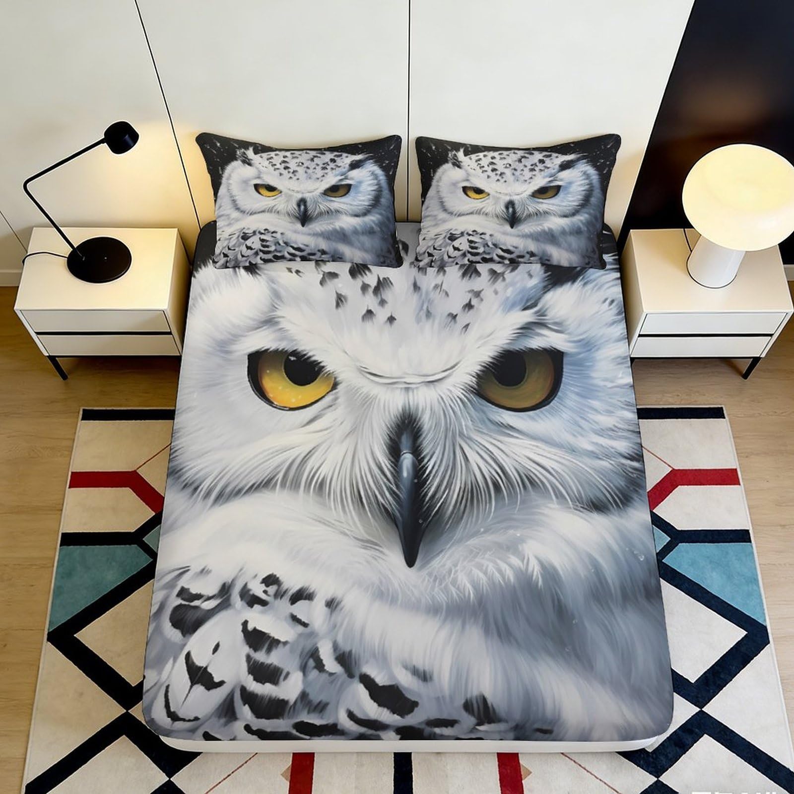 Pnayamiorkfel Style-2 3D Printed Snowy Owl Fitted Sheet Microfiber Soft Breathable Wild Bird Bed Cover For Bedroom Dorm Mattress Protection Decor 90X200x25cm