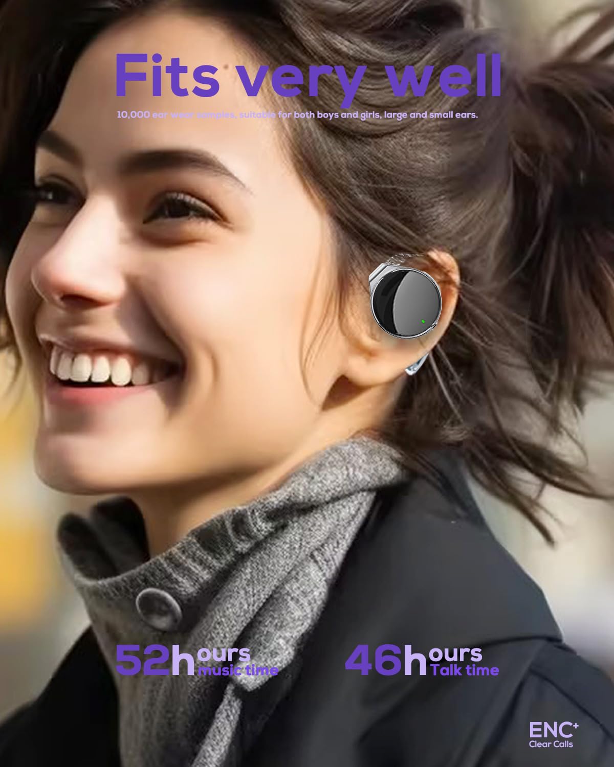 On Ear Cuffie Bluetooth 5.4, Open Ear, senza fili, Bluetooth, cancellazione del rumore, clip on sport a forma di goccia d'acqua, Bluetooth con 4 microfoni, comfort fit