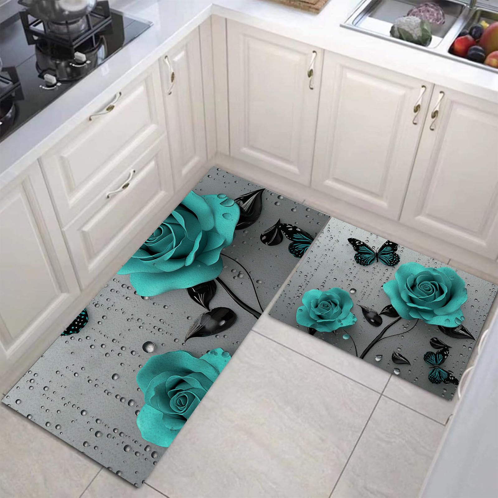 Tapis de cuisine anti-fatigue et lavable avec fixations antidérapantes incluses