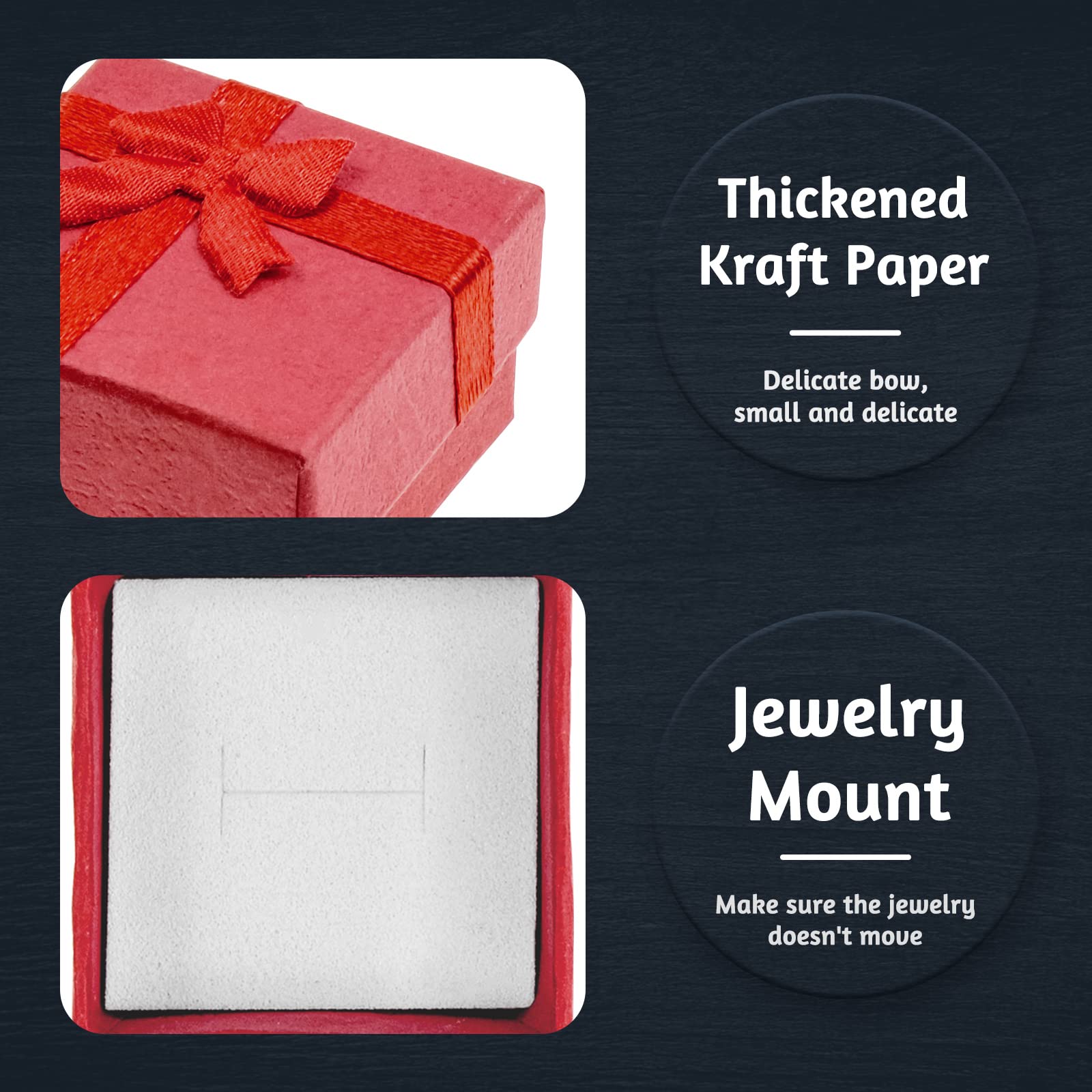 Scatola Regalo Gioielli 7.5x7.5x3.5cm Con Fiocco - Carta Di Qualità, Interno In Schiuma, Per Collane E Orecchini - Foto 5