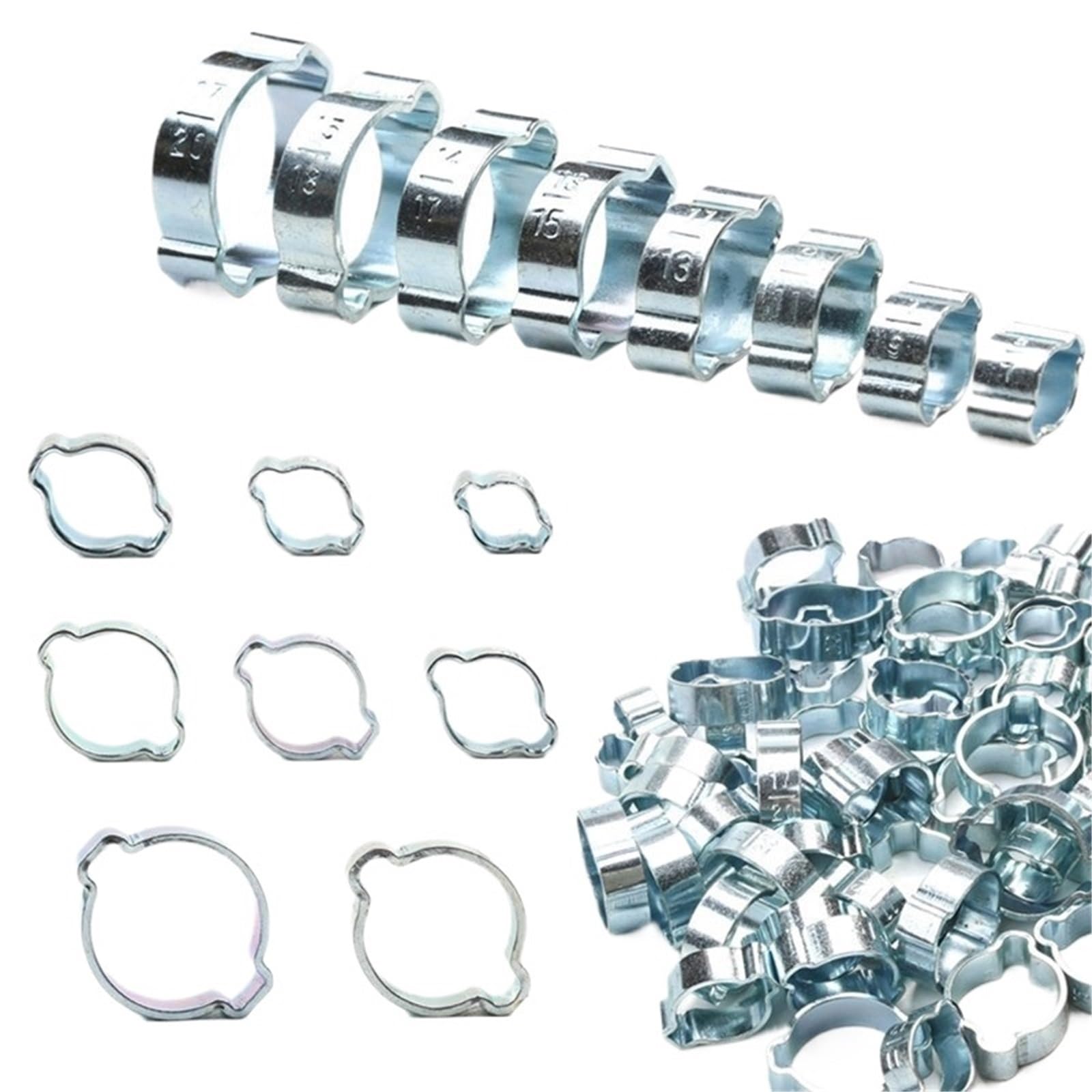 100 abrazaderas de manguera de doble oreja, clips de engarzado de acero inoxidable for agua combustible gasolina