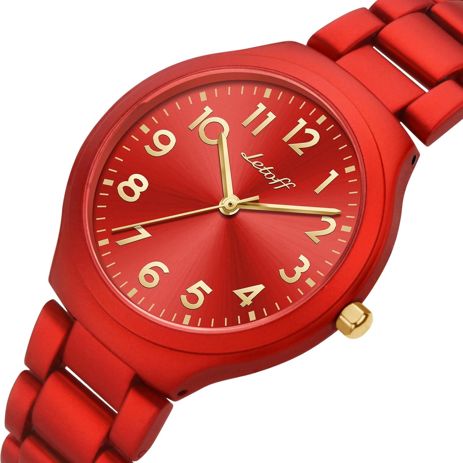 Letoff Red Women's Watch with Gold Arabic Numerals, Interchangeable Metal Strap (No Tools Needed), Bold Fashion Timepiece Water Resistant 100ft - Image 2