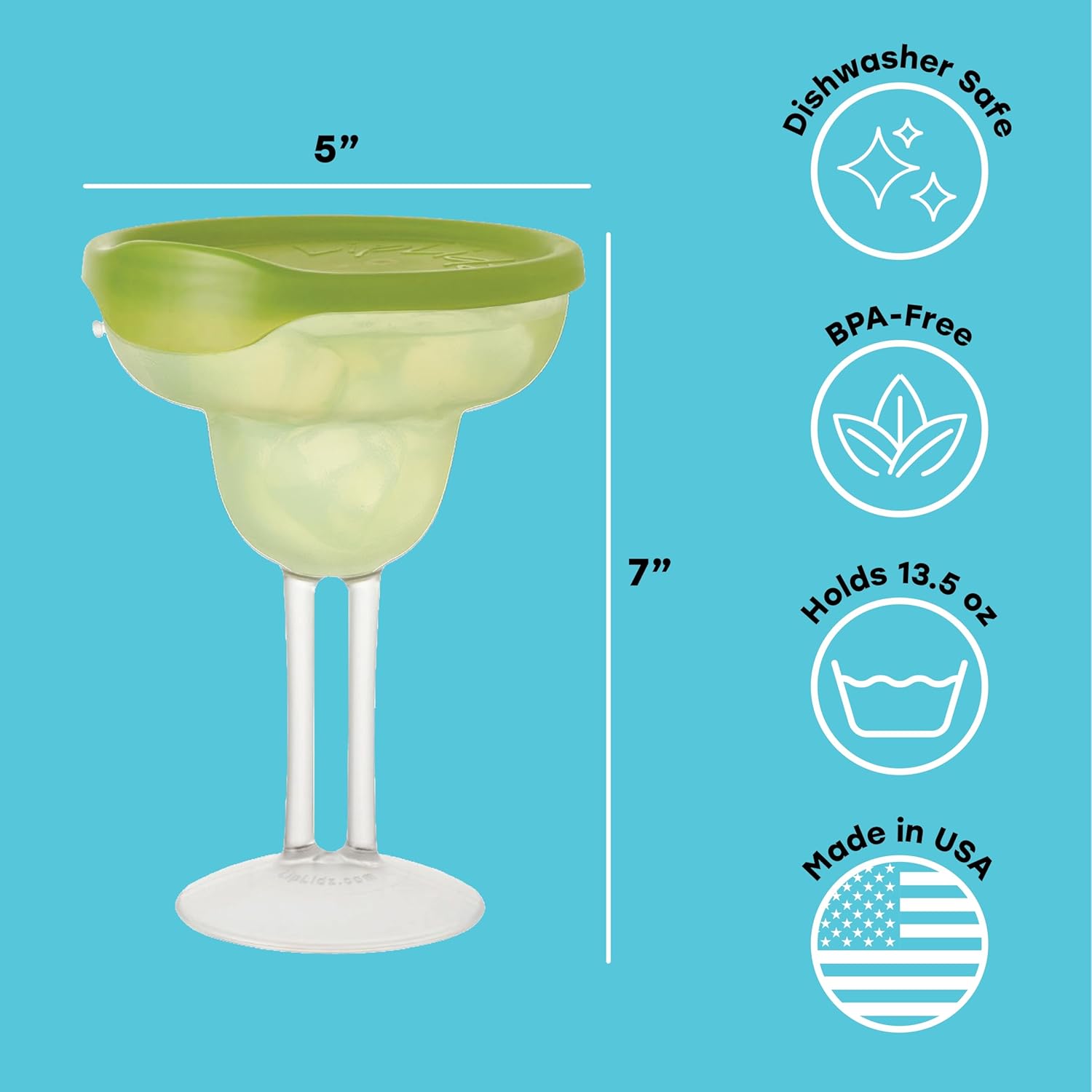 LipLidz - Reusable Frosted Margarita Glasses, 4 Pack, 13.5 oz Dual-Stemmed BPA-Free Plastic Drinkware with Drink-Through Attachable Lid, Shatterproof, Made in USA (Assorted) - Image 7