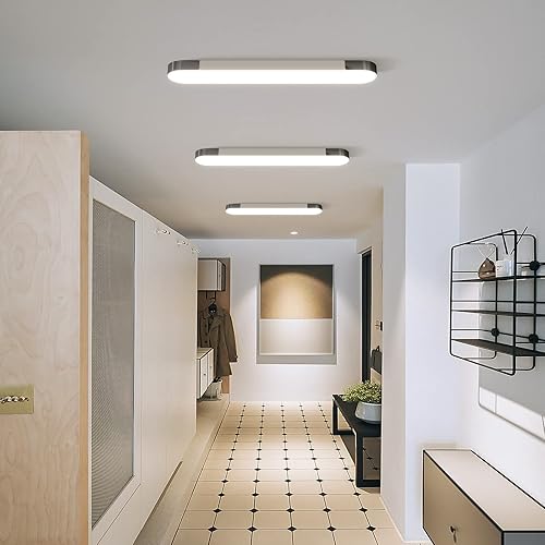 Miniatura 2 de Qcyuui Luces de techo LED regulables, moderna lámpara de techo LED lineal de acrílico de 39.4 pulgadas, montaje semiempotrado, lámpara de