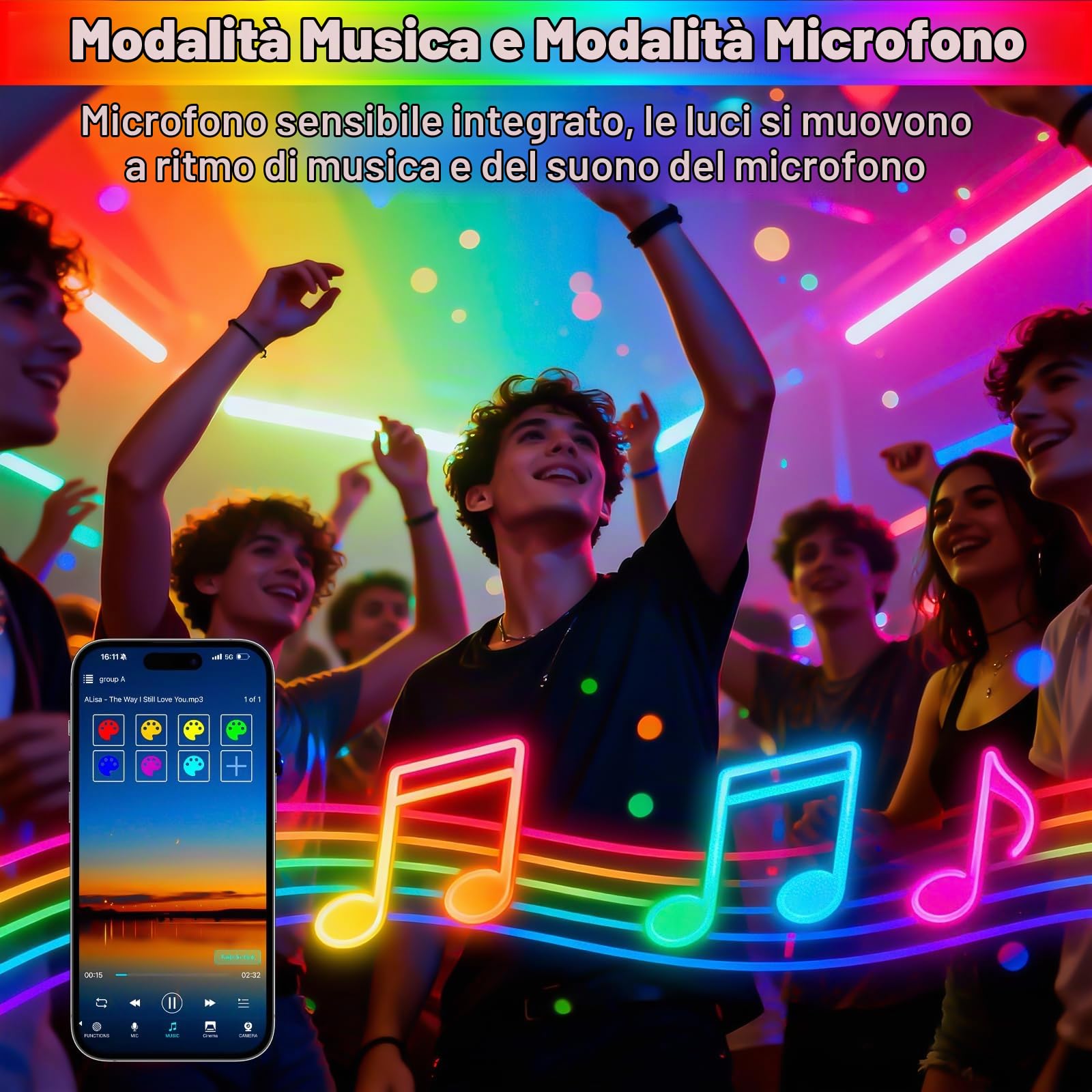 CREATESTAR Faretto LED RGB Esterno 30W, Barra LED RGB da Esterno con APP Bluetooth e Telecomando 2.4G, Memoria Funzione, Funzione Timer, IP66 Impermeabile Proiettore RGB per Bar Feste Giardino