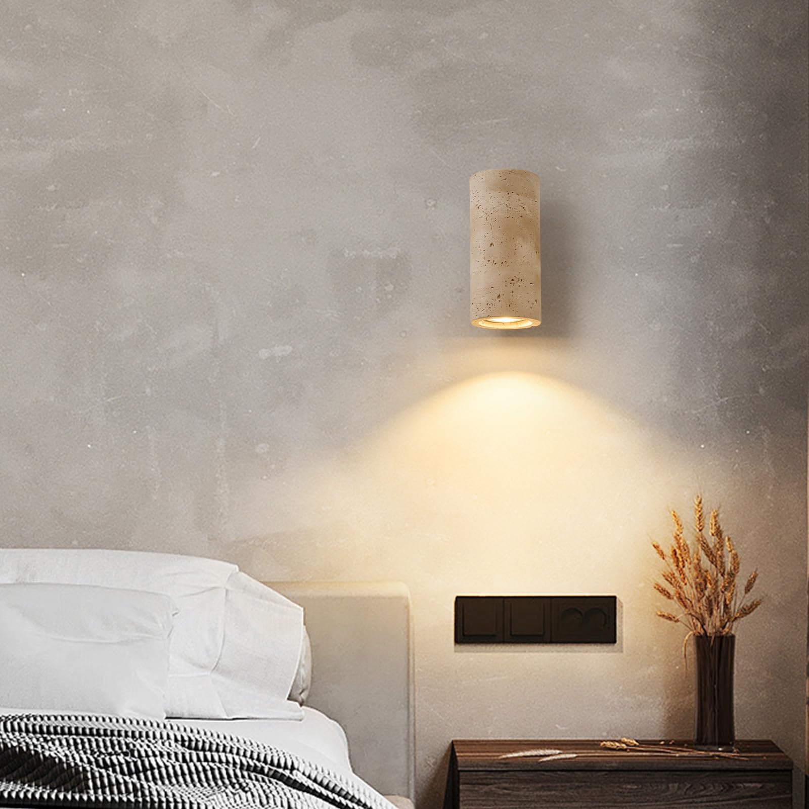 7W Applique Murale en Travertin Jaune Appliques Style Japonais Wabi Sabi Lampe Veilleuse Colonnaire en Pierre Luminaire Intérieur à Chaude pour Chambre Salle à Manger Cuisine Entrée Couloir